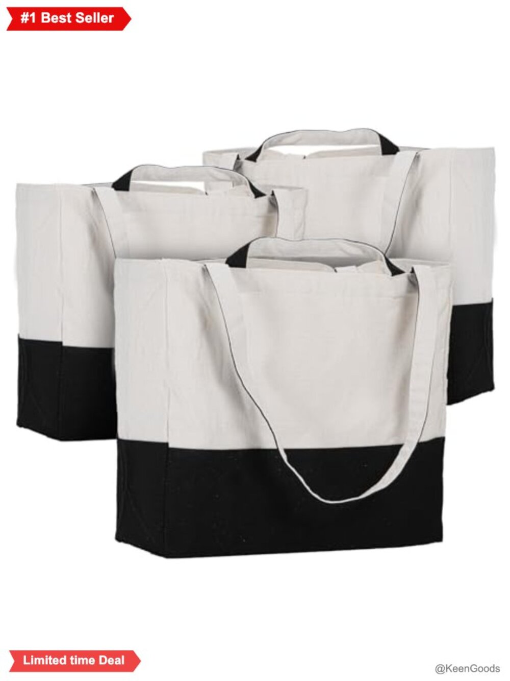 3-Pack Heavy Duty Canvas Reusable Grocery Tote with Long & Short Handles
